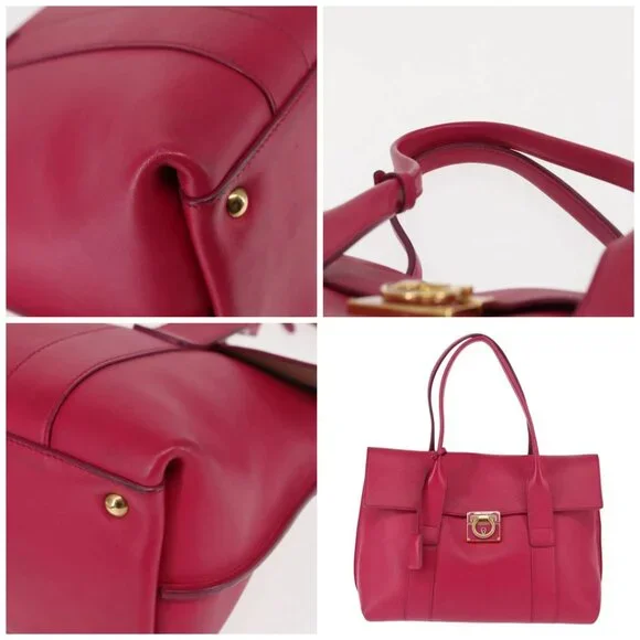 Salvatore Ferragamo Gancini Hand Bag Leather Pink Gold